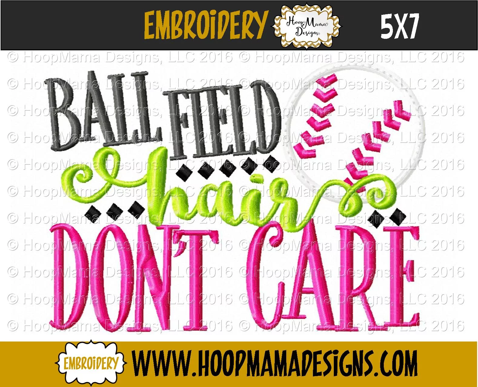 Ball Field Hair Don't Care - Embroidery and Cutting Options - Image 2