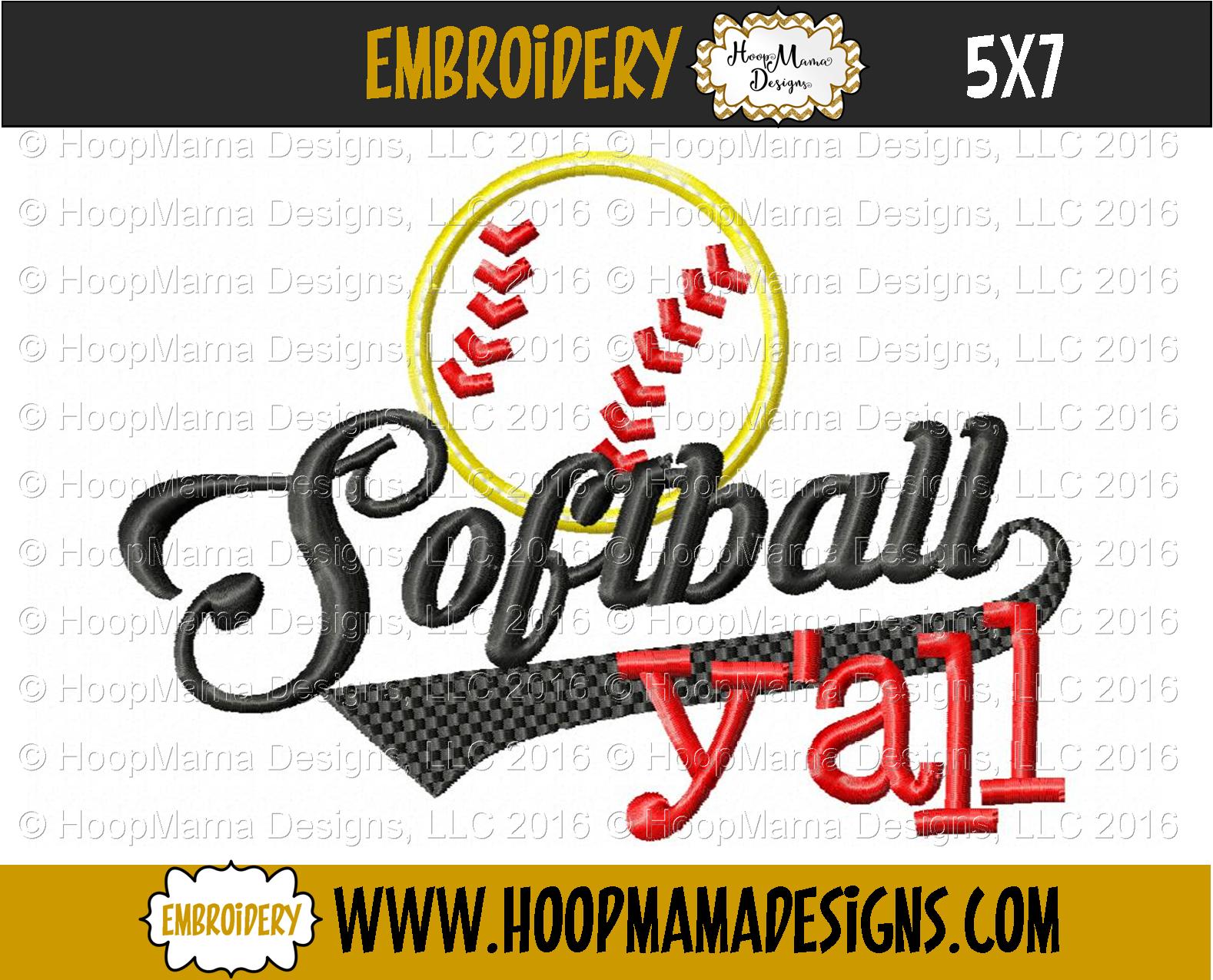Softball Y'all Embroidery and Cutting Options HoopMama