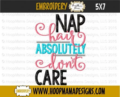 Nap Hair Absolutely Don't Care - Embroidery and Cutting Option - Image 2