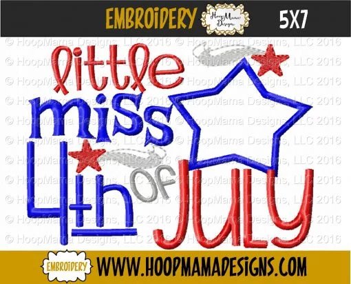 Little Miss 4th Of July - Embroidery and Cutting Option - Image 2