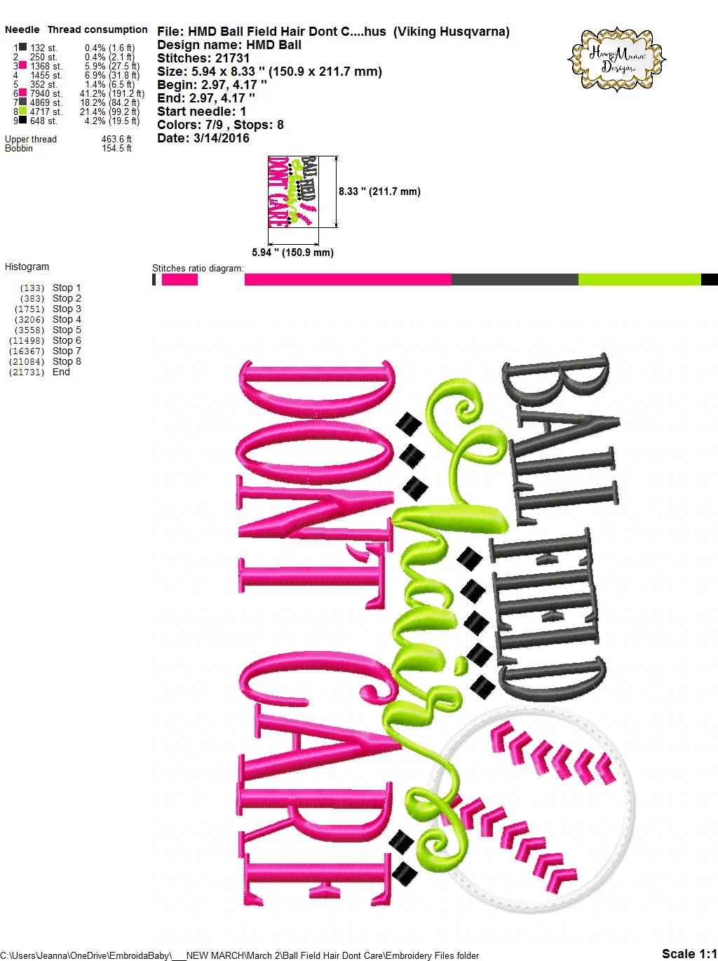 Ball Field Hair Don't Care - Embroidery and Cutting Options - Image 6