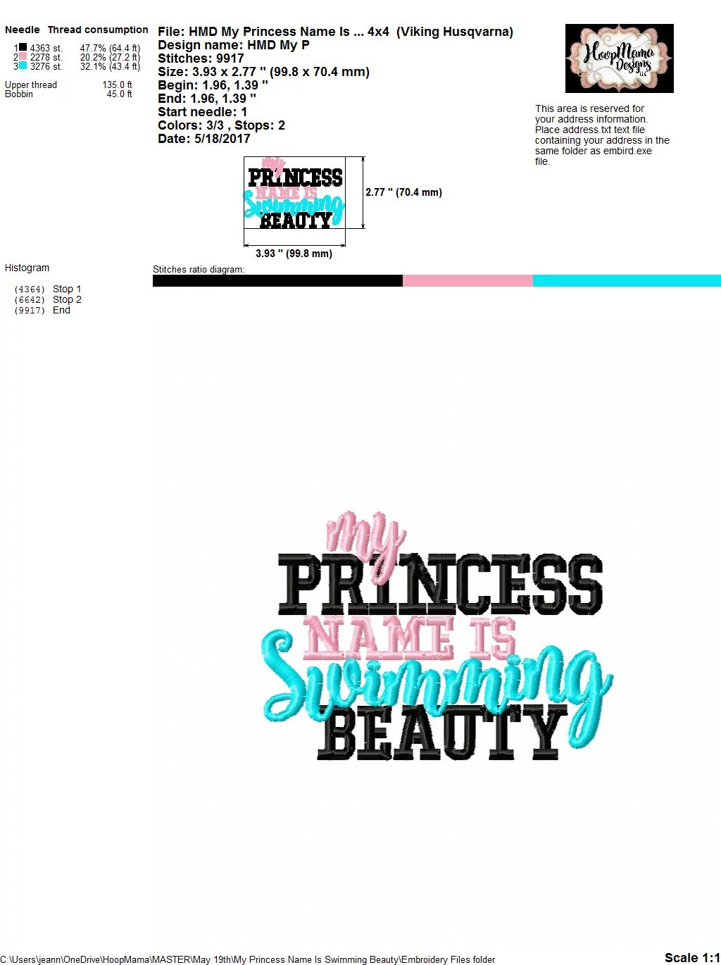 My Princess Name Is Swimming Beauty - Embroidery and Cutting Options - Image 4