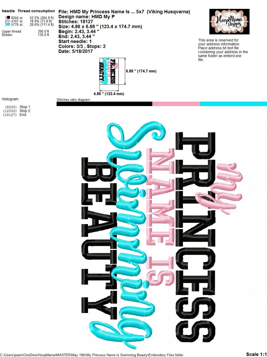 My Princess Name Is Swimming Beauty - Embroidery and Cutting Options - Image 5