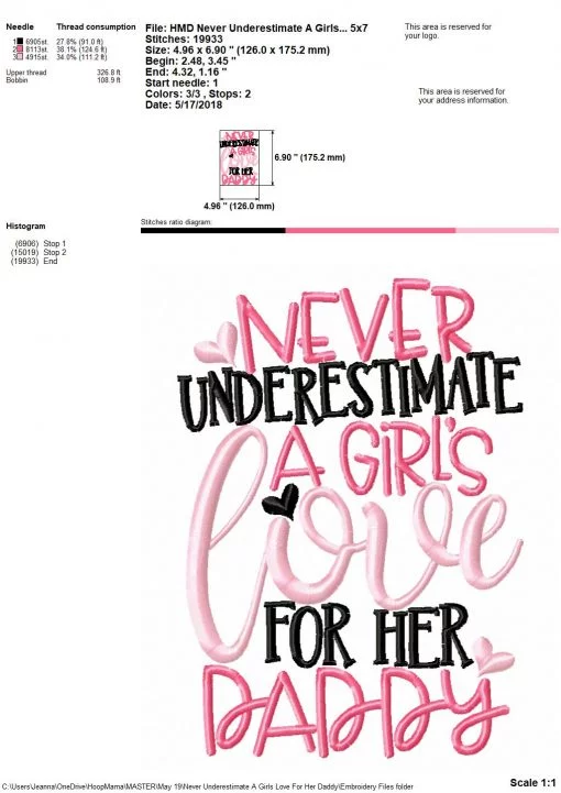 Never Underestimate A Girl's Love For Her Daddy - Embroidery and Cutting Options - Image 5