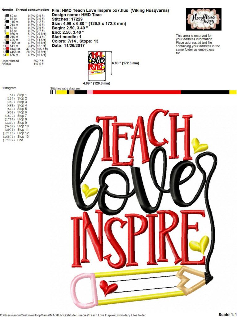 Teach Love Inspire - Embroidery and Cutting Option - HoopMama