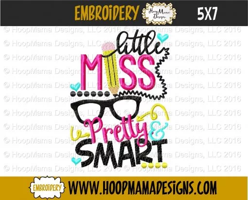 Little Miss Pretty And Smart - Embroidery and Cutting Options - Image 2