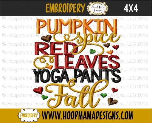 Pumpkin Spice Red Leaves Yoga Pants Fall - Embroidery and Cutting Options - Image 3