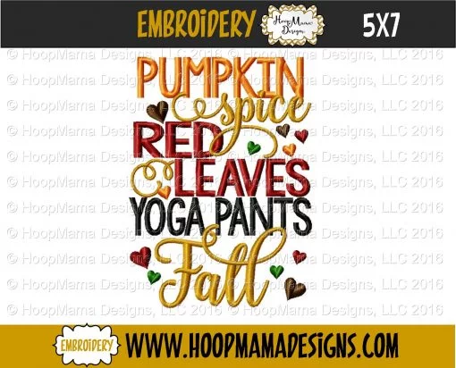 Pumpkin Spice Red Leaves Yoga Pants Fall - Embroidery and Cutting Options - Image 2