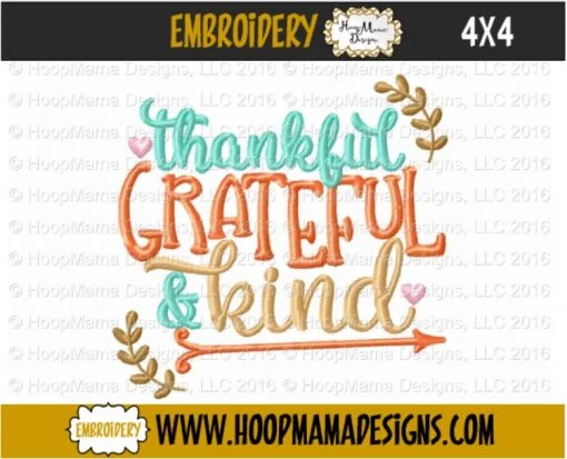 Thankful Grateful And Kind - Embroidery and Cutting Options - Image 3