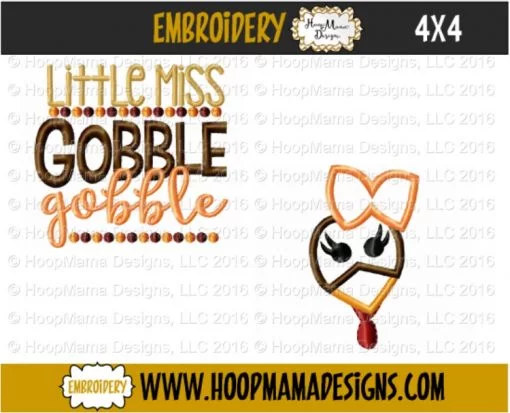 Little Miss Gobble Gobble - Embroidery and Cutting Options - Image 3