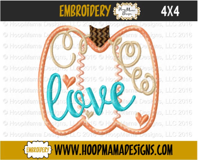 Love Pumpkin Applique - Embroidery and Cutting Options - HoopMama