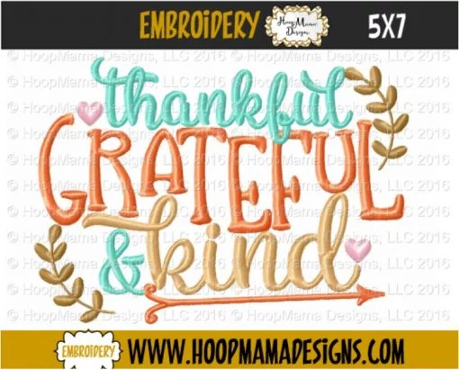 Thankful Grateful And Kind - Embroidery and Cutting Options - Image 2