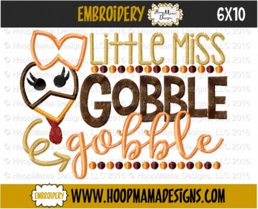 Little Miss Gobble Gobble - Embroidery and Cutting Options - Image 4