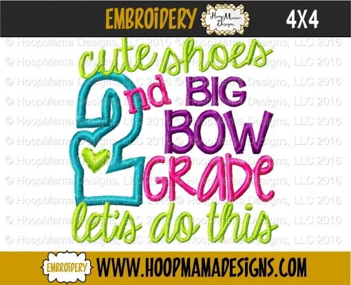 Cute Shoes Big Bow 2nd Grade - Embroidery and Cutting Options - Image 3