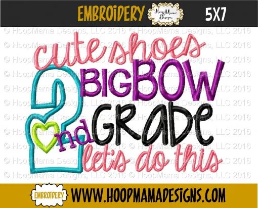 Cute Shoes Big Bow 2nd Grade - Embroidery and Cutting Options - Image 2