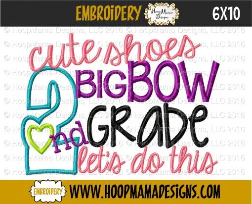 Cute Shoes Big Bow 2nd Grade - Embroidery and Cutting Options - Image 4