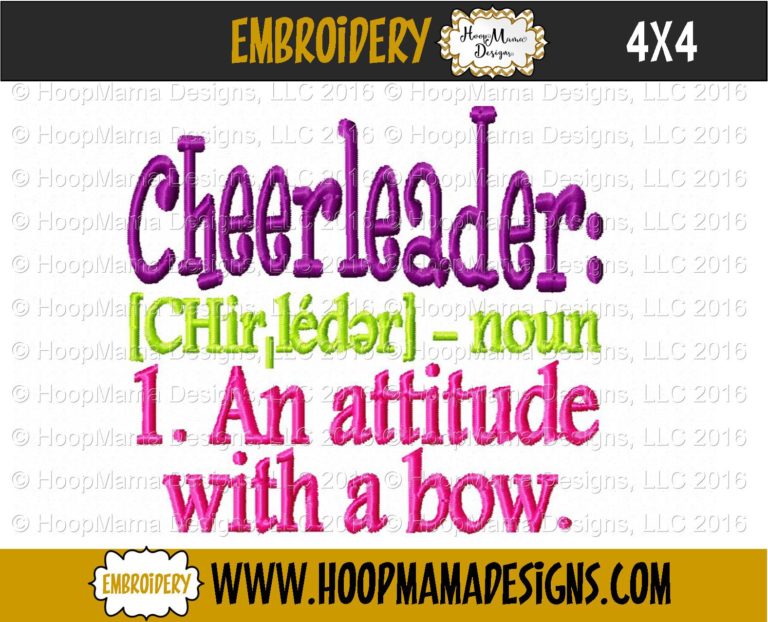 Cheerleader An Attitude With A Bow – Embroidery and Cutting Options ...