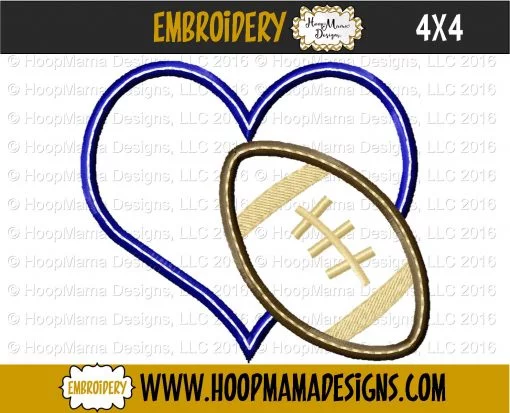 Heart With Football - Embroidery and Cutting Options - Image 3