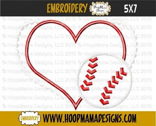 Heart With Baseball - Embroidery and Cutting Options - Image 2