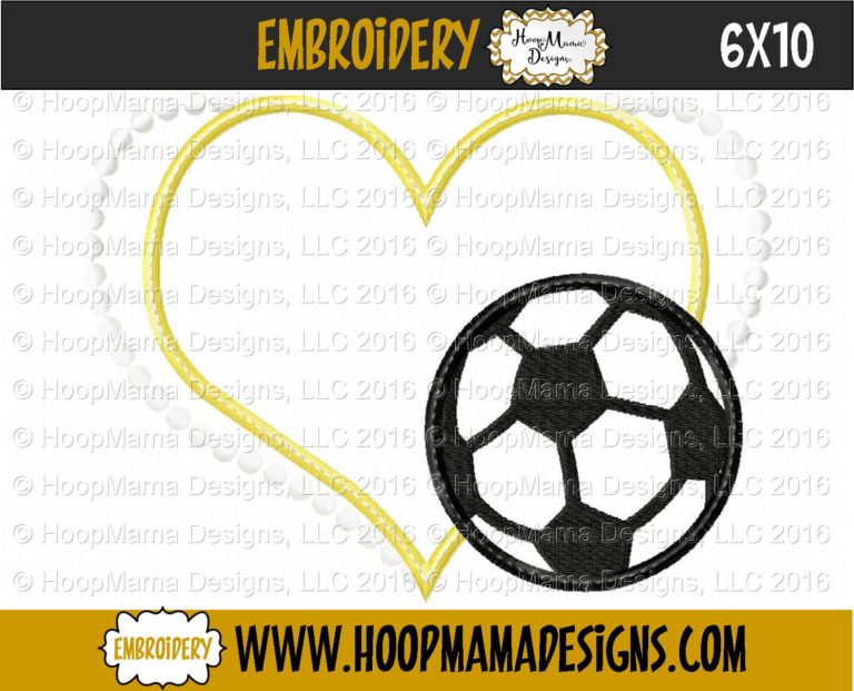 Heart With Soccer Ball - Embroidery and Cutting Options - HoopMama