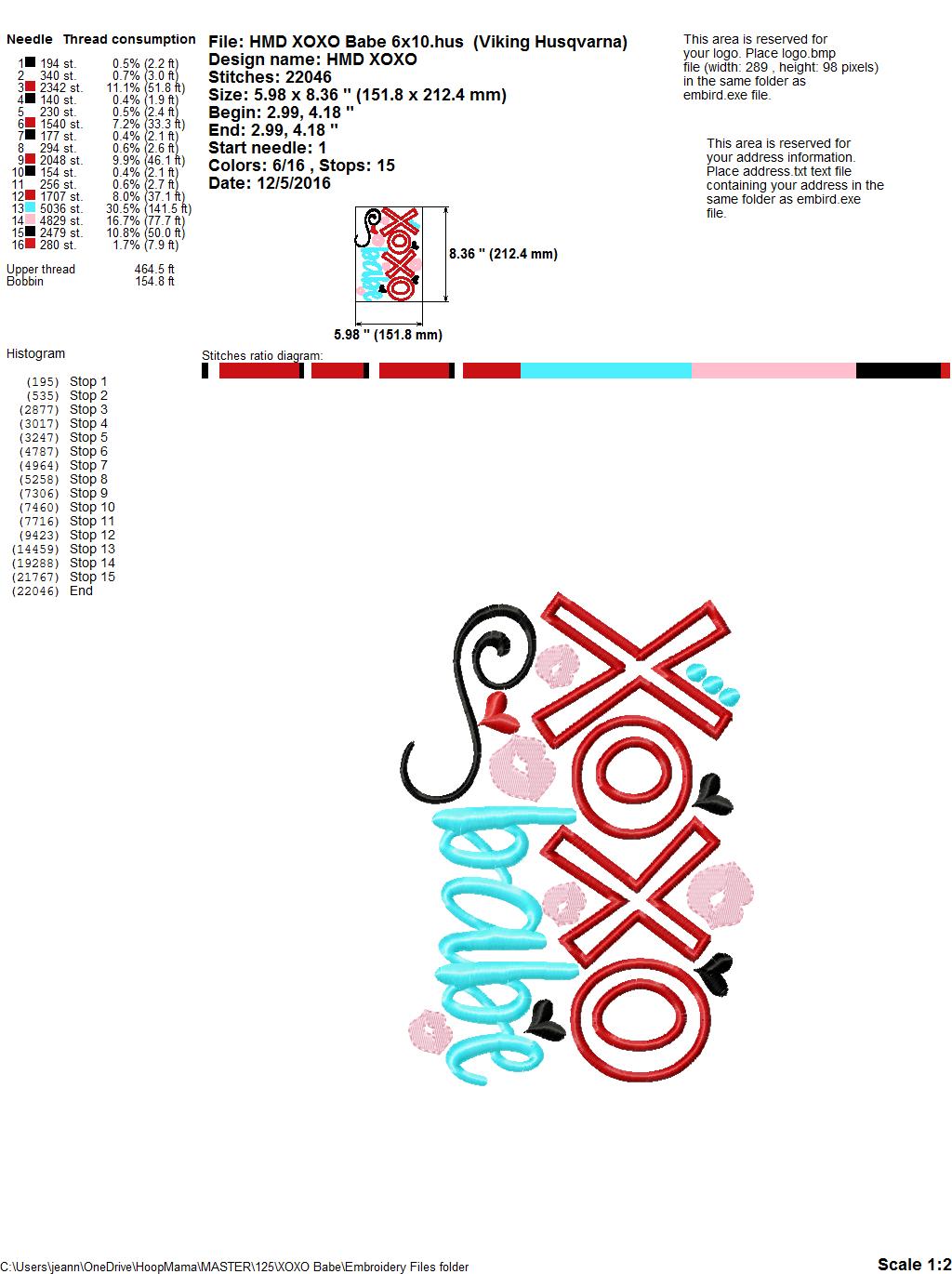 XOXO Babe - Embroidery and Cutting Options - HoopMama