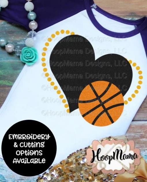 Heart With Basketball - Embroidery and Cutting Options