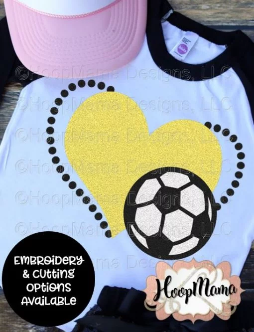 Heart With Soccer Ball - Embroidery and Cutting Options