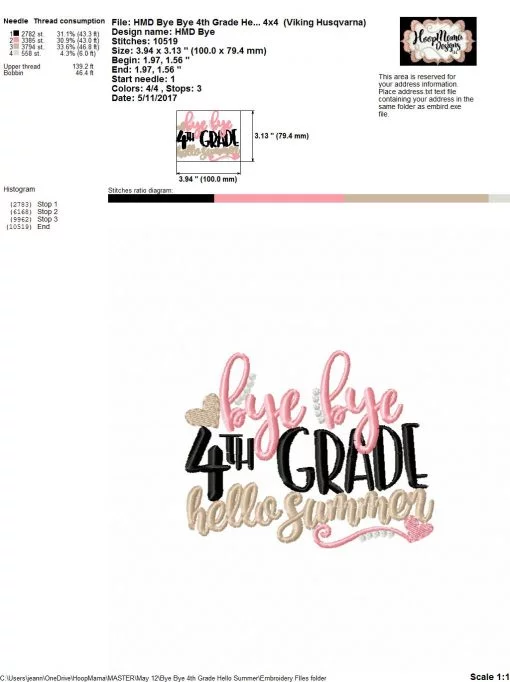 Bye Bye 4th Grade Hello Summer - Embroidery and Cutting Options - Image 6