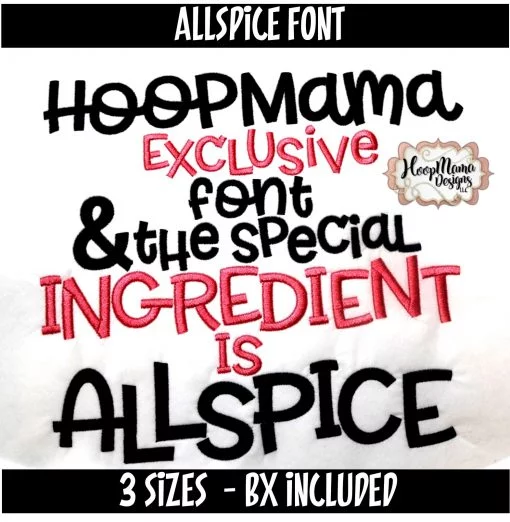 Allspice Embroidery Font With BX Mapping