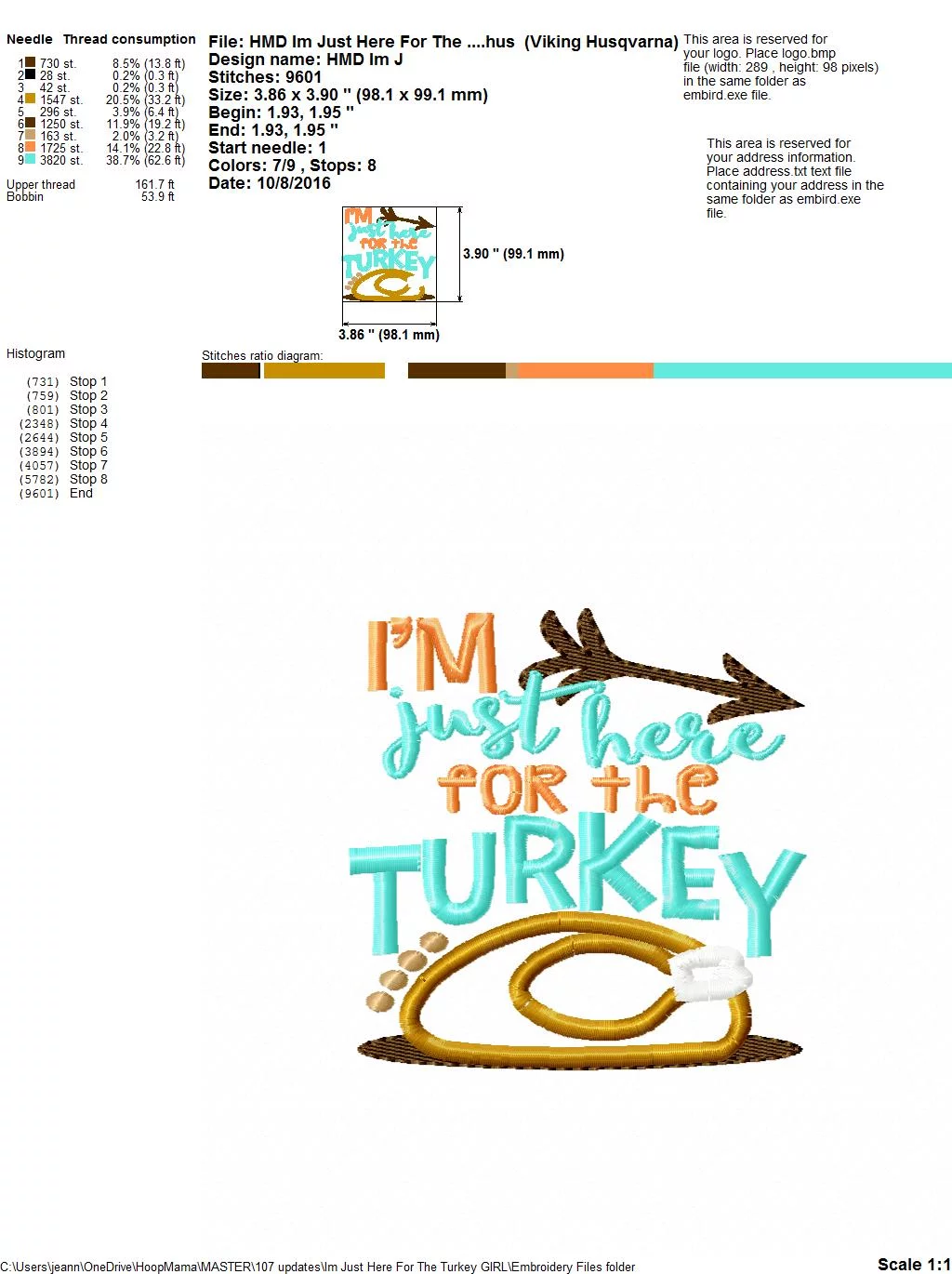 I'm Just Here For The Turkey GIRL - Embroidery and Cutting Options - Image 4