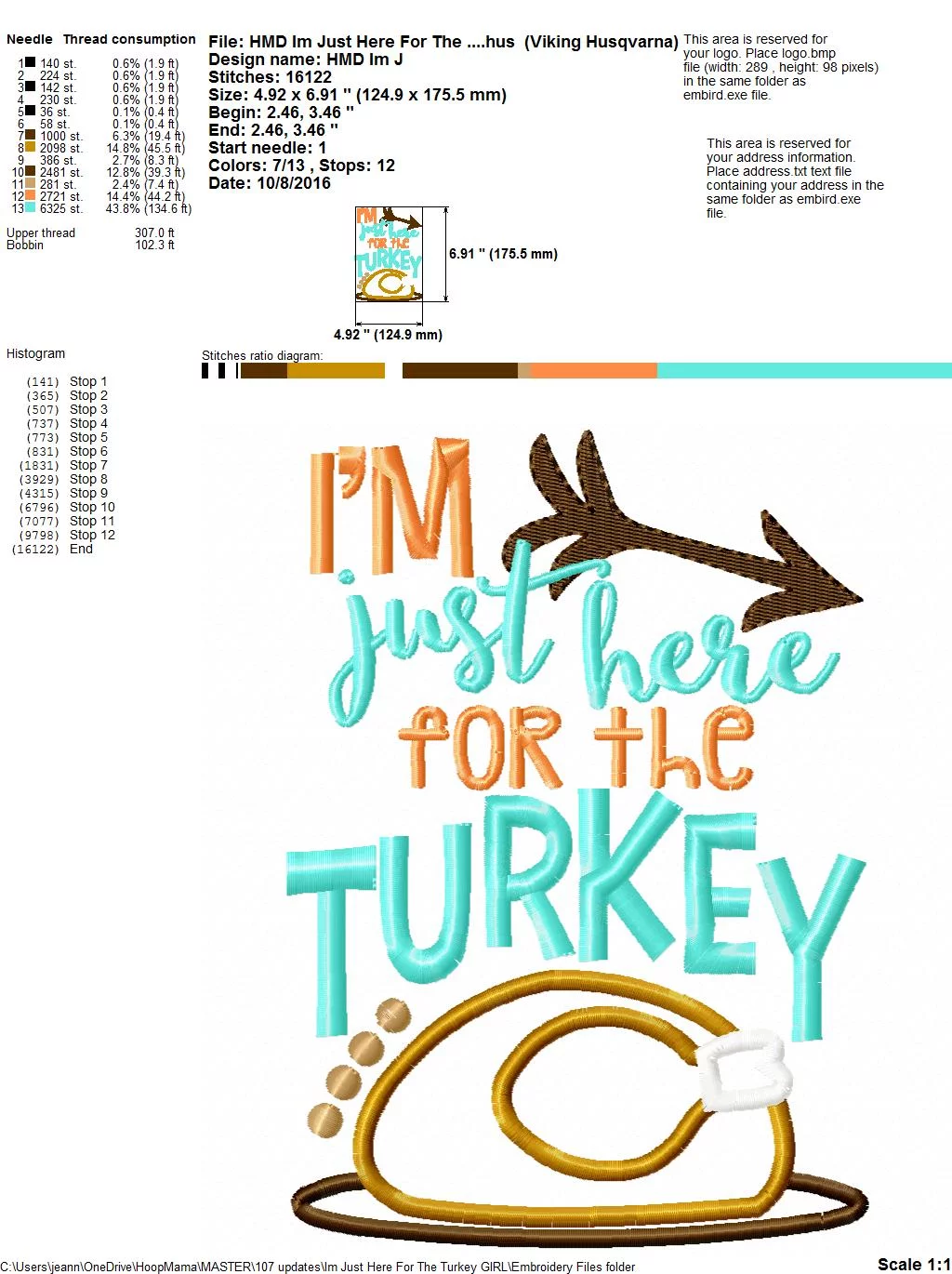 I'm Just Here For The Turkey GIRL - Embroidery and Cutting Options - Image 5