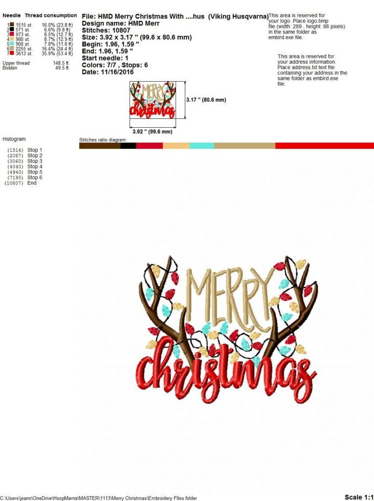 Merry Christmas With Antlers - Embroidery and Cutting Options - HoopMama