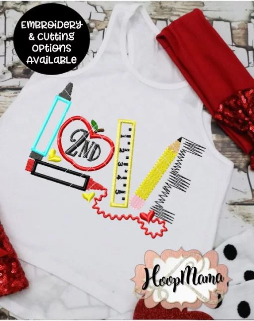 Back To School LOVE 2nd Grade - Embroidery and Cutting Options - Image 2