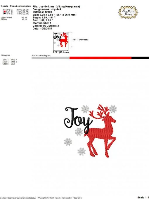 Joy With Reindeer - Embroidery and Cutting Options - Image 4