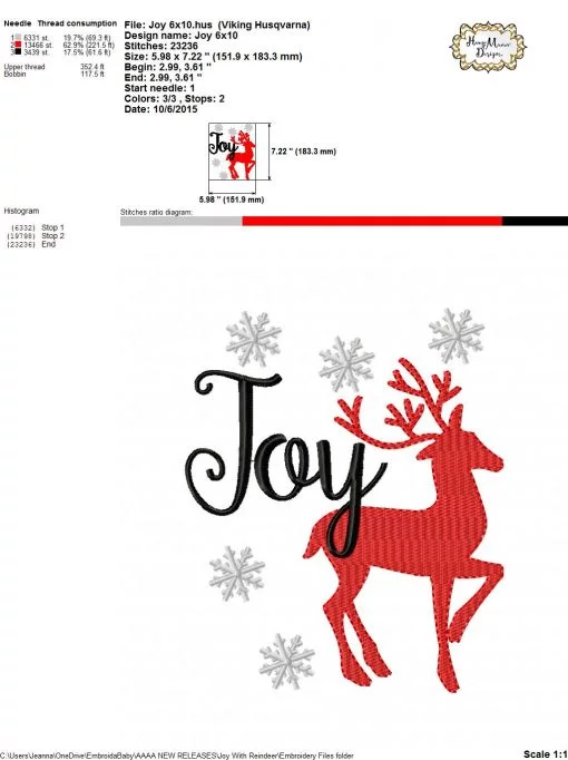 Joy With Reindeer - Embroidery and Cutting Options - Image 6