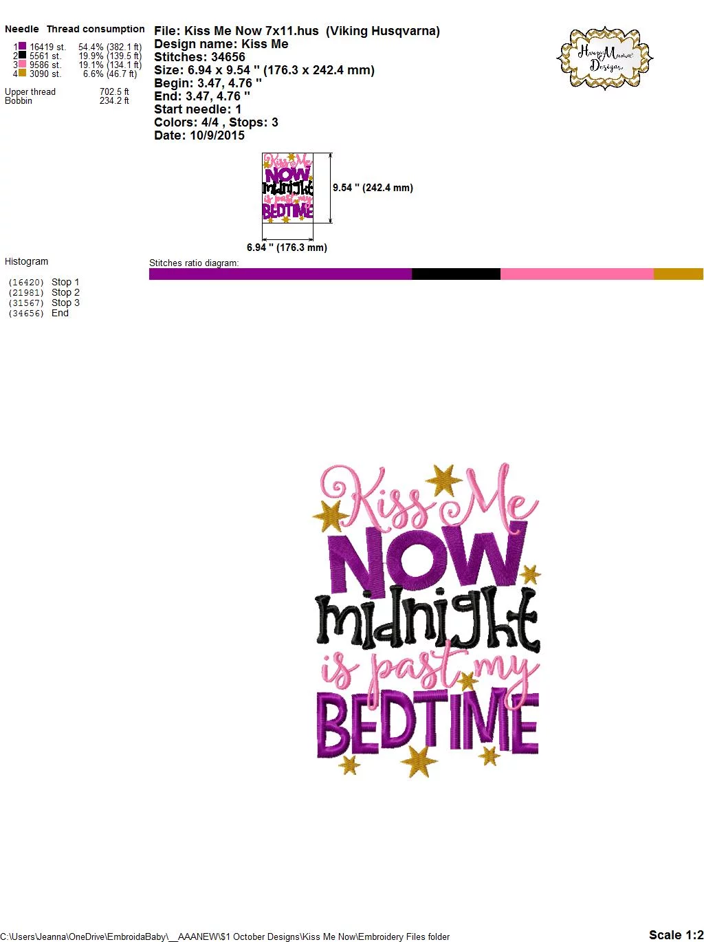 Kiss Me Now Midnight Is Past My Bedtime - Embroidery and Cutting Options - Image 7