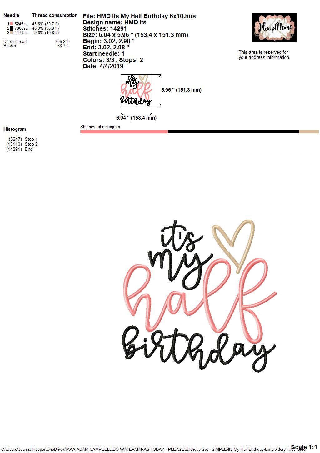 Download It's My Half Birthday - Embroidery and Cutting Option ...