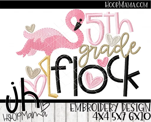 5th Grade Flock - Flamingo - Embroidery and Cutting Option - Image 2