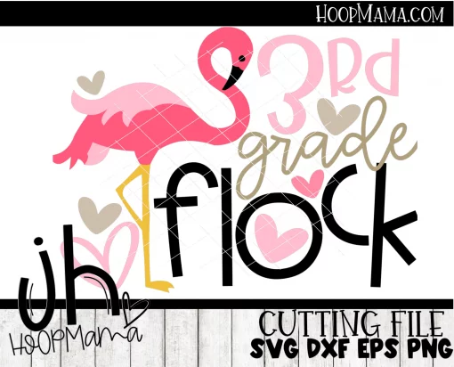 3rd Grade Flock - Flamingo - Embroidery and Cutting Option - Image 3