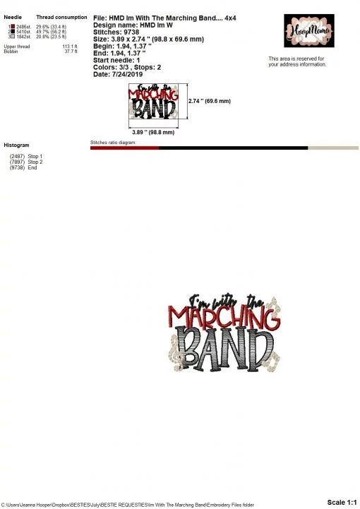 I'm With The Marching Band - Embroidery and Cutting Option - Image 4