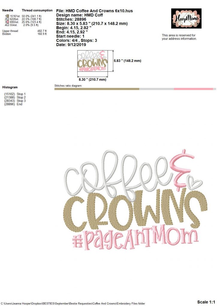 Coffee and Crowns Embroidery and Cutting Option HoopMama