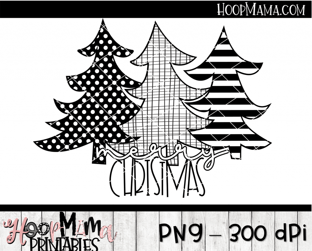 Merry Christmas - Black and White - Printable - DOWNLOAD - HoopMama