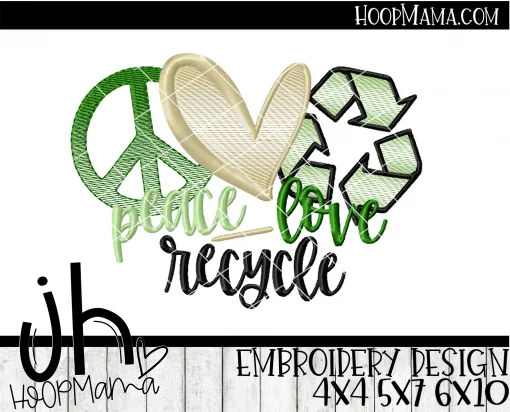 Peace Love Recycle - Embroidery and Cutting Options - Image 3
