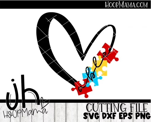 Able - Heart And Puzzle Pieces - Embroidery and Cutting Options - Image 3