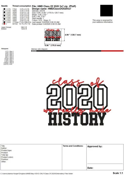 Class of 2020 - Embroidery and Cutting Options - Image 3