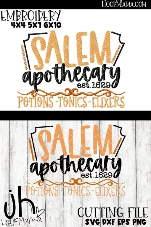 Salem Apothecary- Embroidery and Cutting Options
