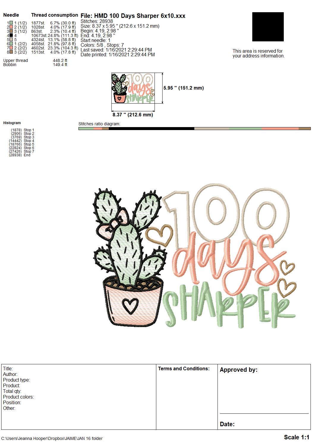 Download 100 Days Sharper - Embroidery and Cutting Options - HoopMama