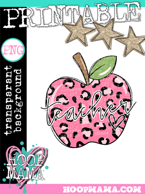 Pink Leopard Teacher Apple PRINTABLE-DOWNLOAD