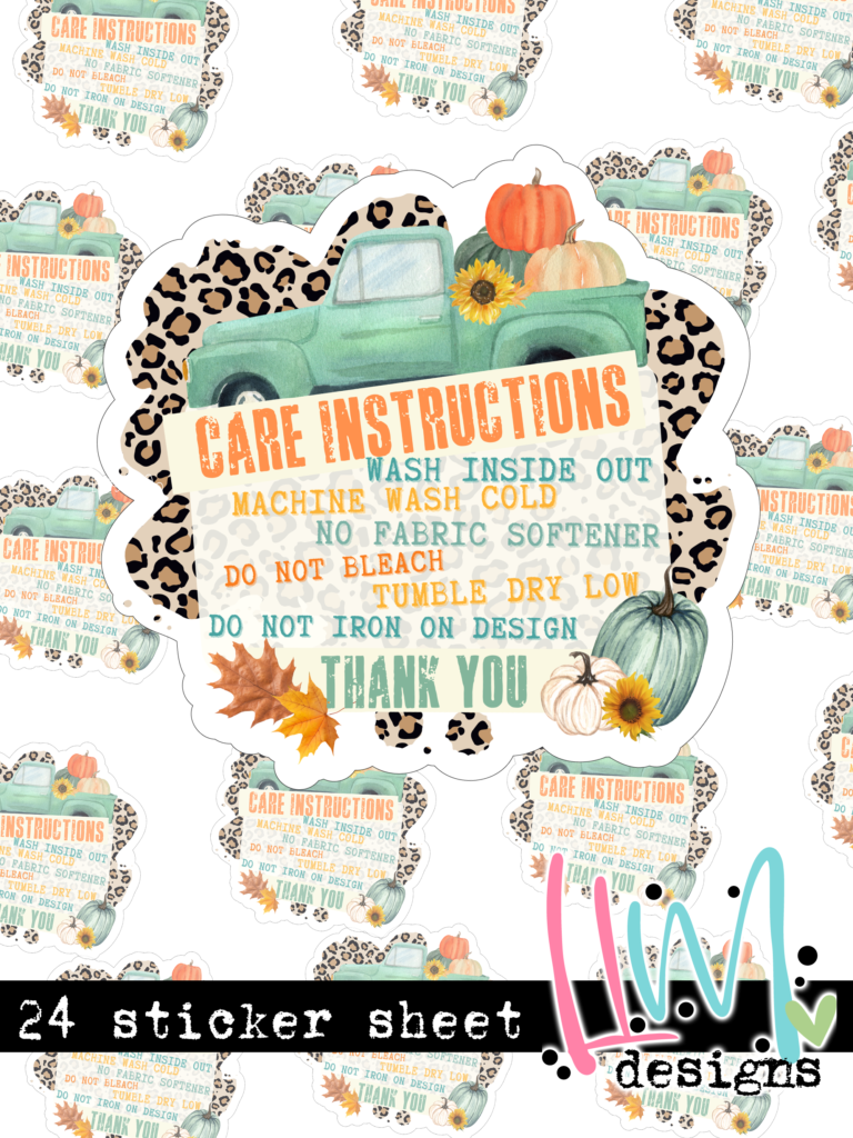 S615 - Green Truck Washing Instructions -STICKER SHEET - HoopMama