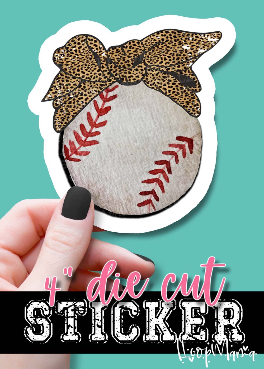 DC23-0212- Baseball With Leopard Hair - DIE CUT STICKER